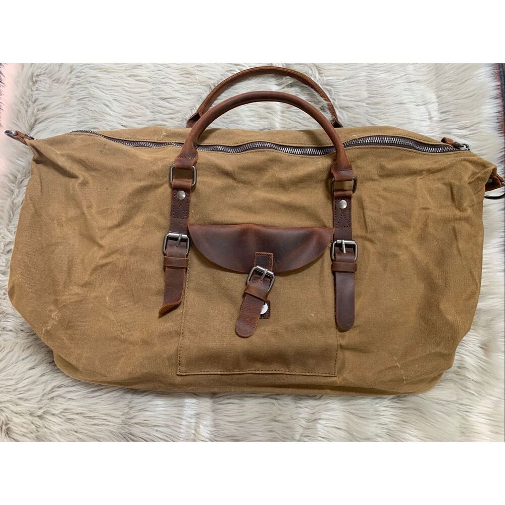 NEWHEY Carry On Duffel Bag Canvas/Genuine Leather Brown